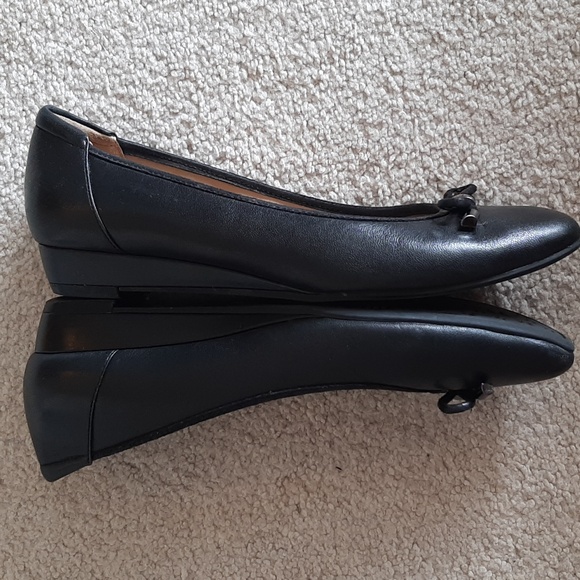 NATURALIZER "Dove" "N5 Contour" Cushioned, Square Toe, Black Leather Wedge Shoes - Picture 11 of 16